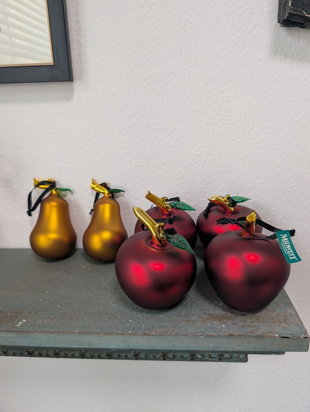 Midwest of Cannon Falls Mercury Glass Lot of 6 Gold Pears / Red Apples Ornaments